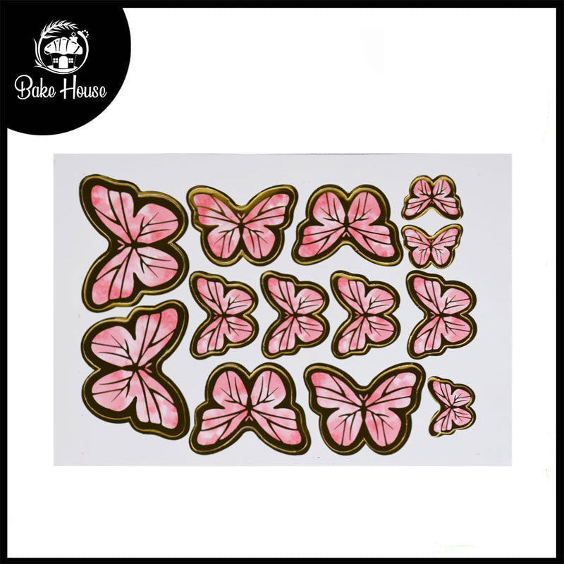 Pink Color Butterflies Cake Topper 13 Pcs Pack