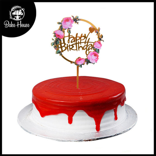 Happy Birthday Cake Topper Flower Design 1