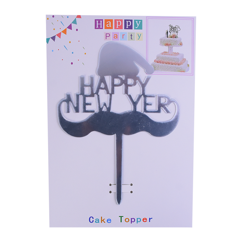 Happy New Year Cake Topper Silver