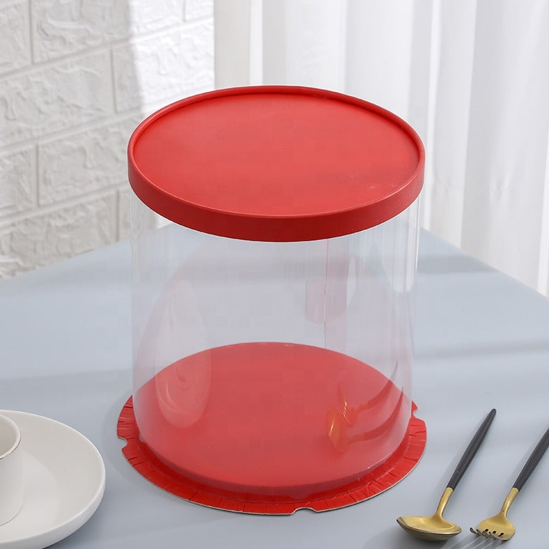 Transparent Cake Box Red With Base & Lid 10.3 X 10.3 X 7 Inch