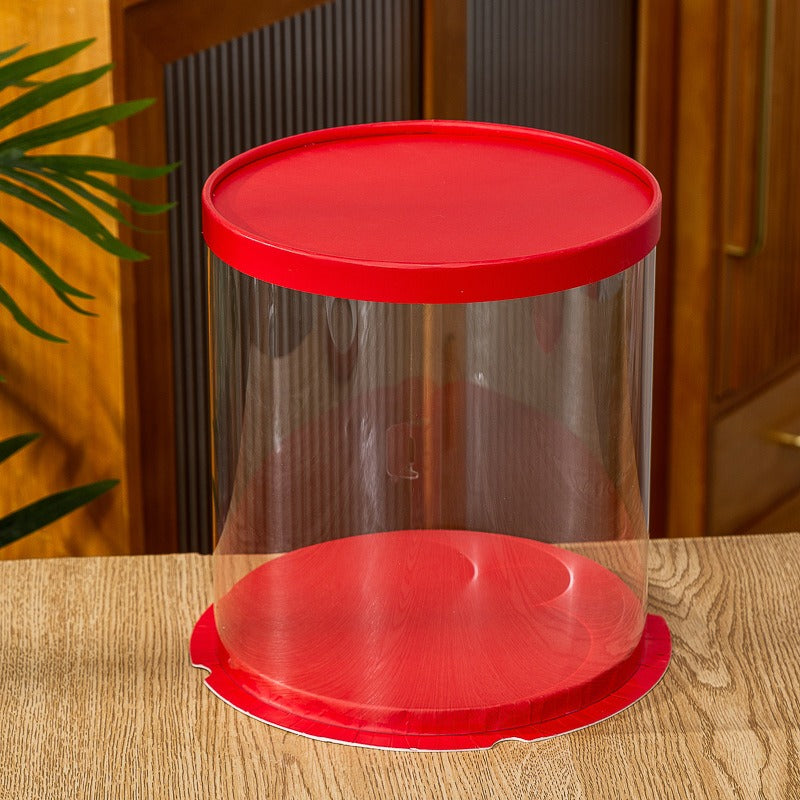Transparent Cake Box Red With Base & Lid 10.3 X 10.3 X 7 Inch