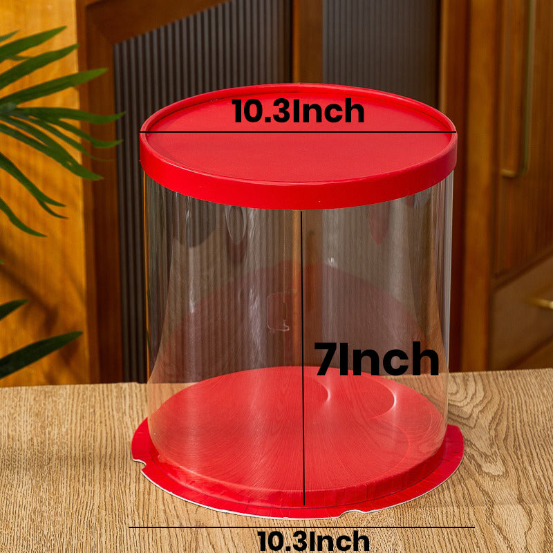 Transparent Cake Box Red With Base & Lid 10.3 X 10.3 X 7 Inch