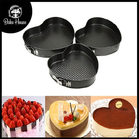 Heart Cake Mold Non Stick 3Pcs Set Removable Base