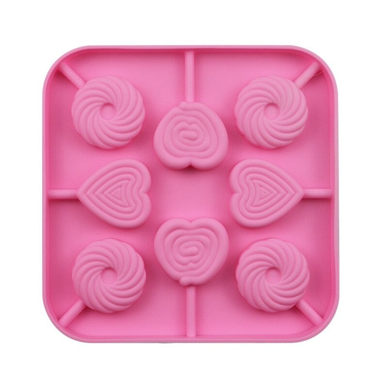 Heart & Round Candy Shape Silicone Lollipop Mold 8 Cavity