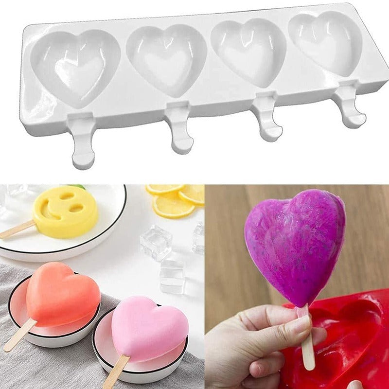 Heart Shape Silicone Popsicle Mold 4 Cavity Large Size