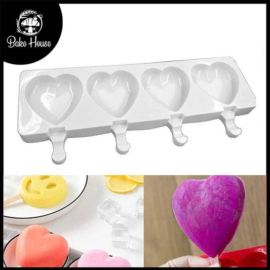 Heart Shape Silicone Popsicle Mold 4 Cavity Large Size