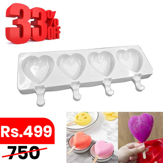 Heart Shape Silicone Popsicle Mold 4 Cavity Large Size