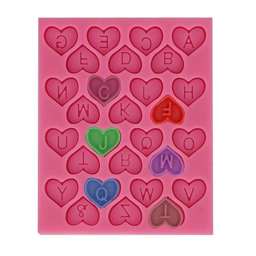 Heart With Alphabets Silicone Fondant & Chocolate Mold