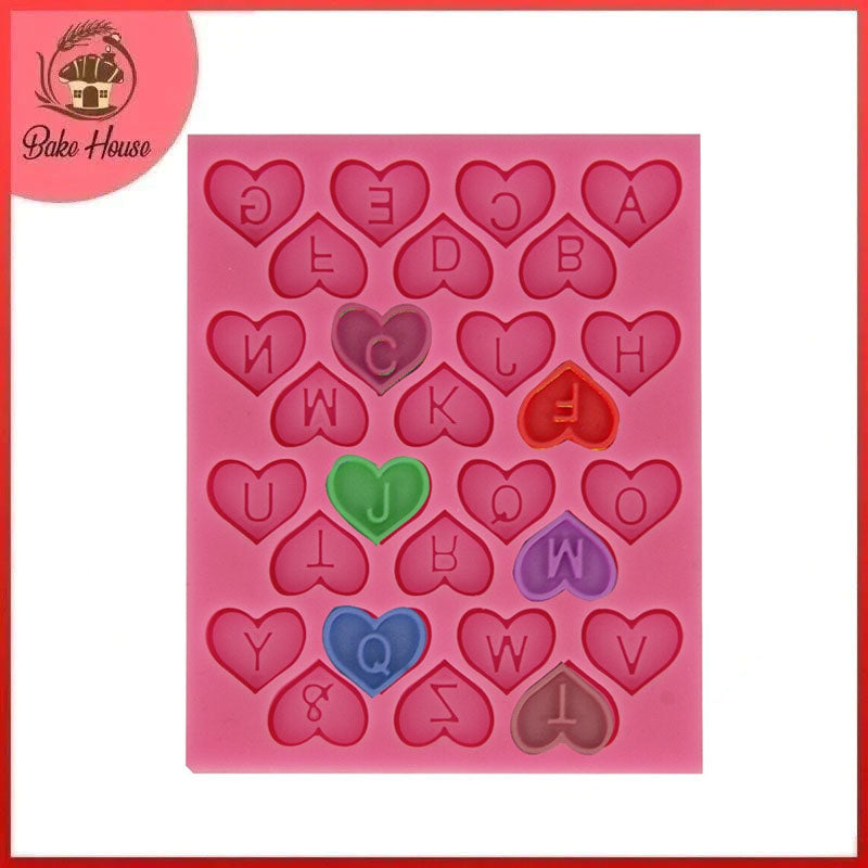 Heart With Alphabets Silicone Fondant & Chocolate Mold