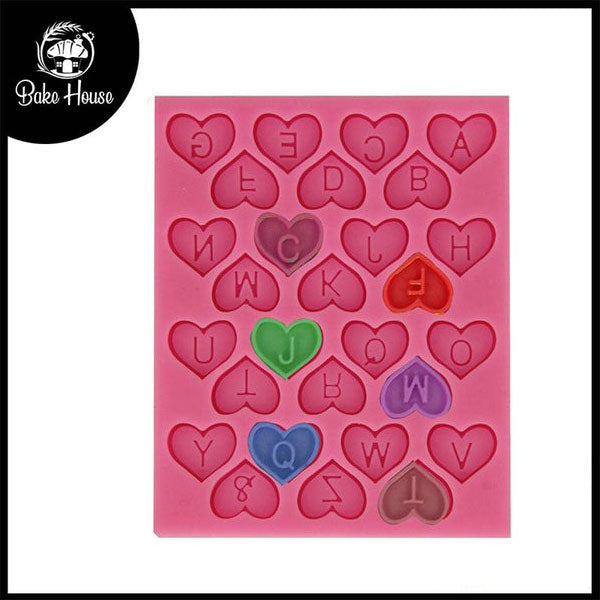 Heart With Alphabets Silicone Fondant & Chocolate Mold