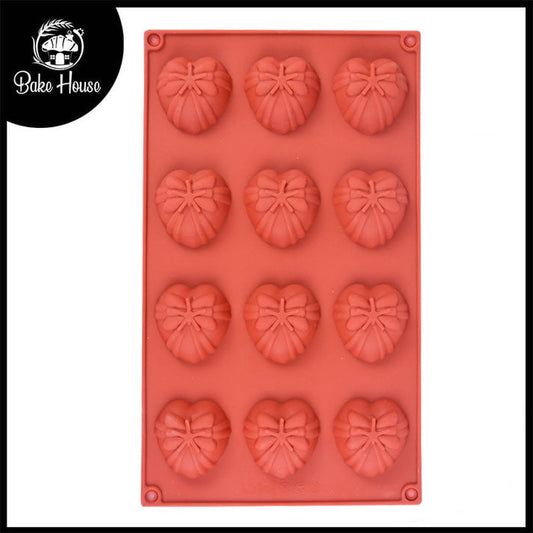 Heart With Bow Silicone Chocolate & Candy Mold 12 Cavity