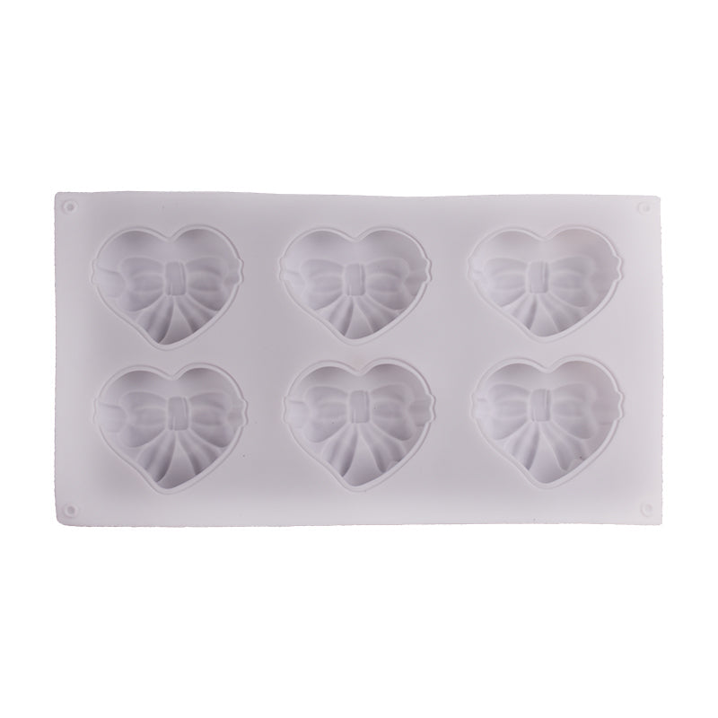 Heart With Bow Silicone Mold 6 Cavity