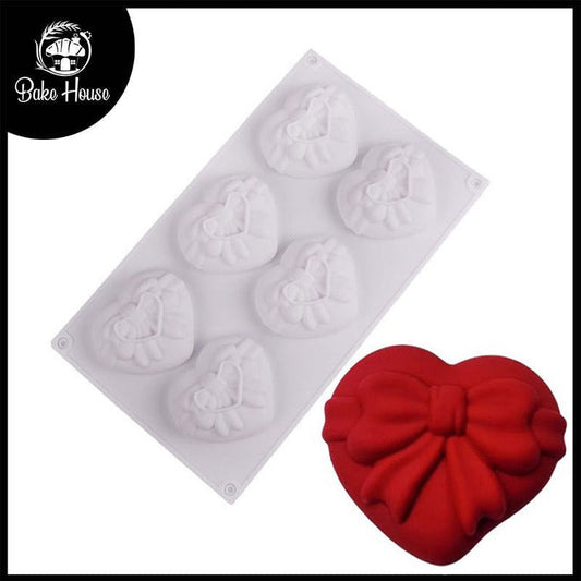 Heart With Bow Silicone Mold 6 Cavity