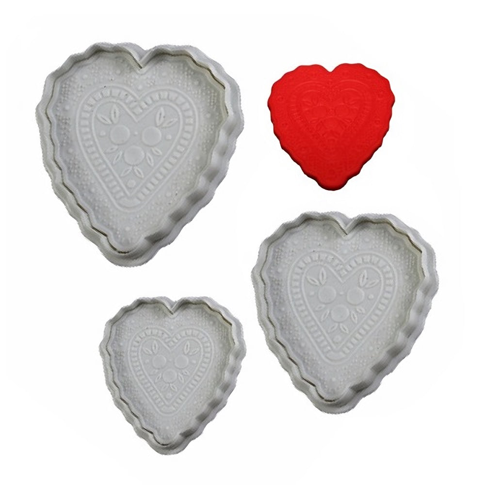 Heart With Design Emboss Plunger Cutter 3Pcs Set Plastic