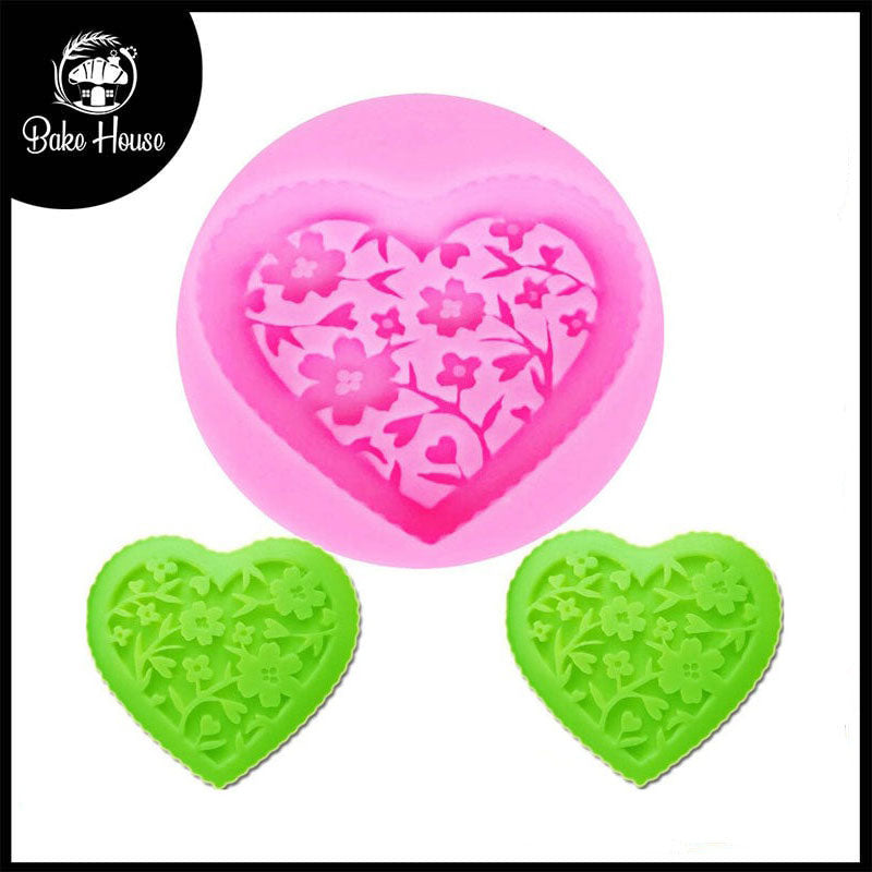 Heart With Flowers Silicone Fondant & Chocolate Mold