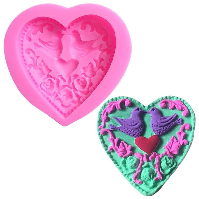 Heart With Rose & Birds Silicone Fondant & Chocolate Mold