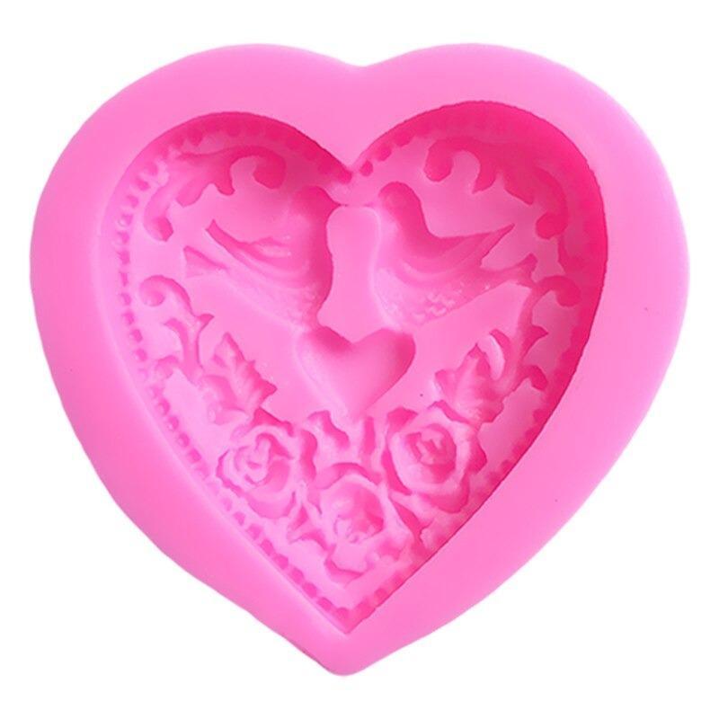 Heart With Rose & Birds Silicone Fondant & Chocolate Mold