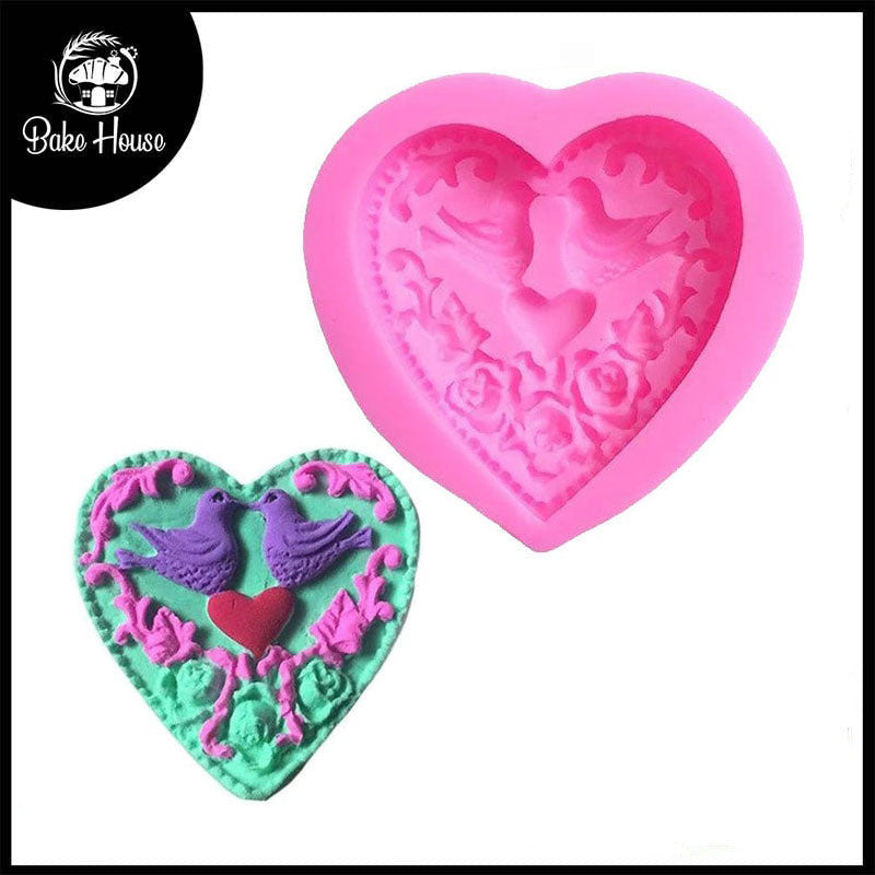 Heart With Rose & Birds Silicone Fondant & Chocolate Mold