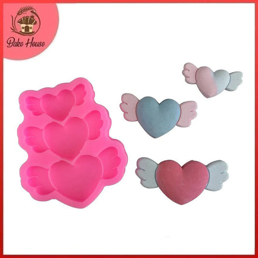 Heart With Wings Silicone Fondant Mold 3 Cavity