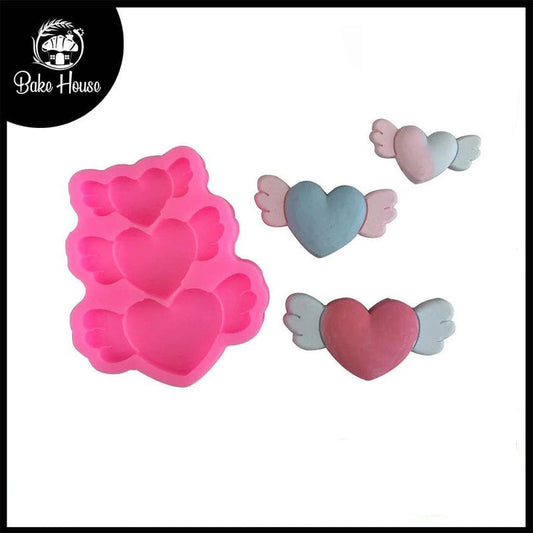 Heart With Wings Silicone Fondant Mold 3 Cavity