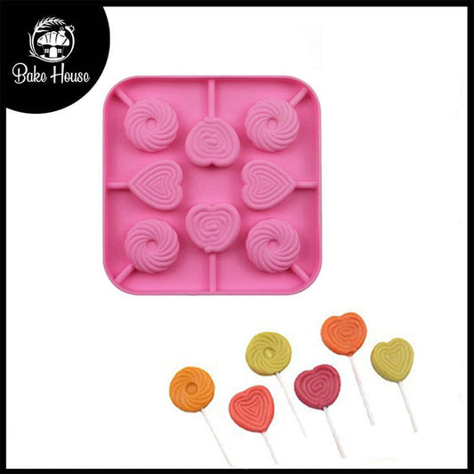 Heart & Round Candy Shape Silicone Lollipop Mold 8 Cavity