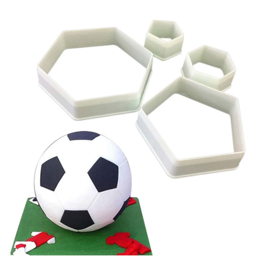 Hexagon Football Fondant & Cookie Cutter 4Pcs Set Plastic