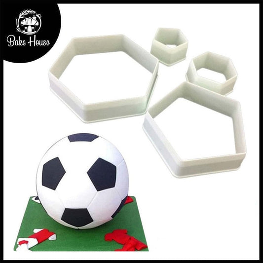 Hexagon Football Fondant & Cookie Cutter 4Pcs Set Plastic