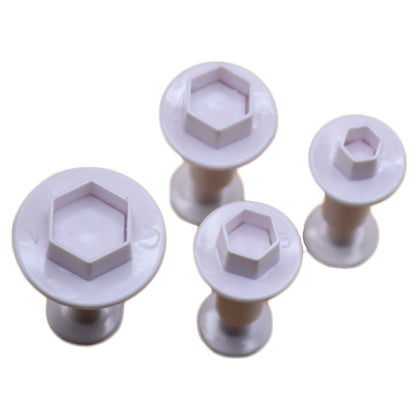 Hexagon Plunger Fondant Cutter 4Pcs Set Plastic