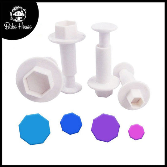 Hexagon Plunger Fondant Cutter 4Pcs Set Plastic