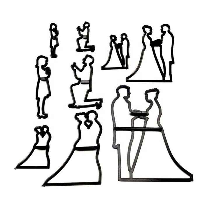 Wedding Bride Groom Fondant Cutter Set 9Pcs Plastic