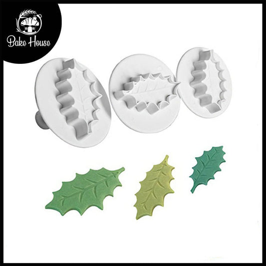 Holly Leaf Plunger Fondant And Cookie Cutter 3Pcs Set Plastic