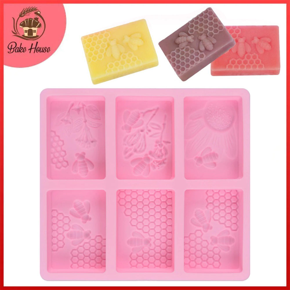 Honey Bee Silicone Soap Mold Rectangle 6 Cavity