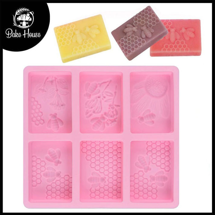 Honey Bee Silicone Soap Mold Rectangle 6 Cavity