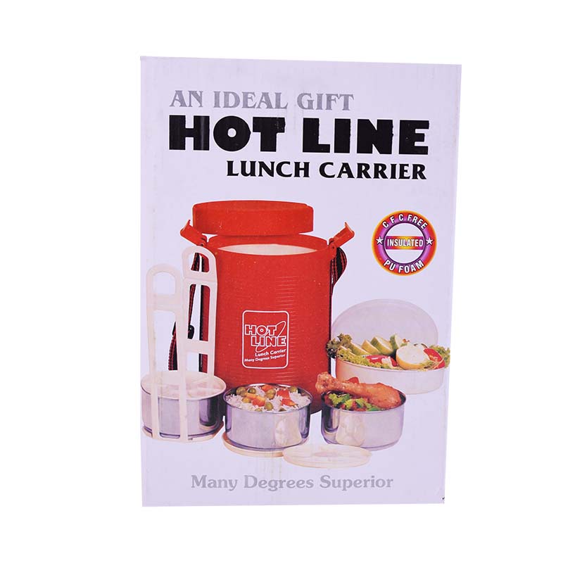 Hot Line Lunch Carrier 3 Stainless Steel & 1 Plastic Container with Lids Set