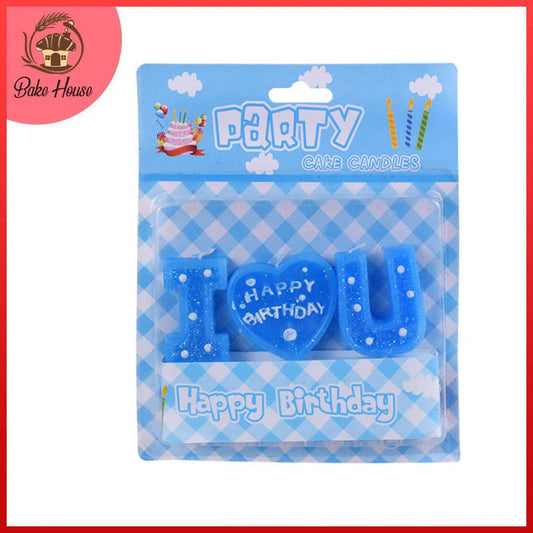 I Love U Happy Birthday Cake Candles (Blue)