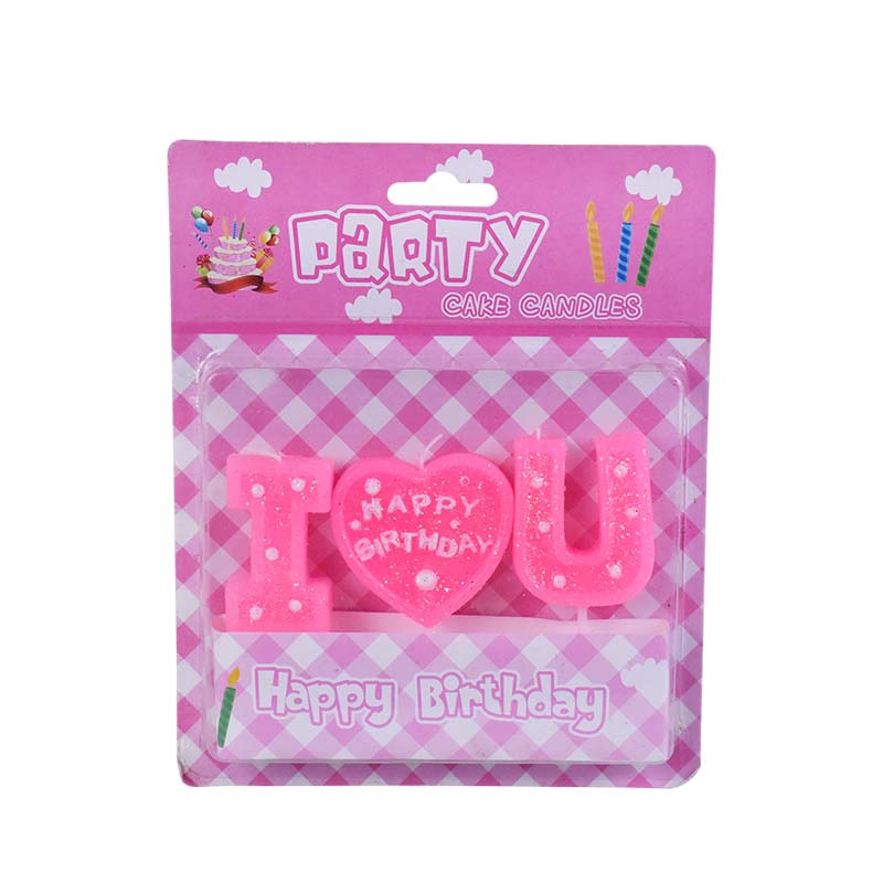 I Love U Happy Birthday Cake Candles (Pink)