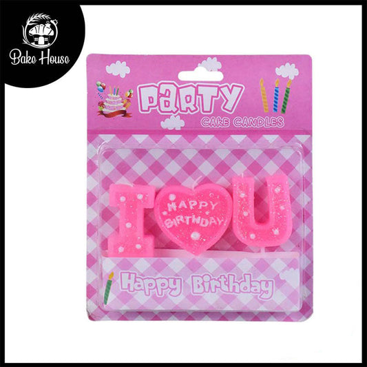 I Love U Happy Birthday Cake Candles (Pink)
