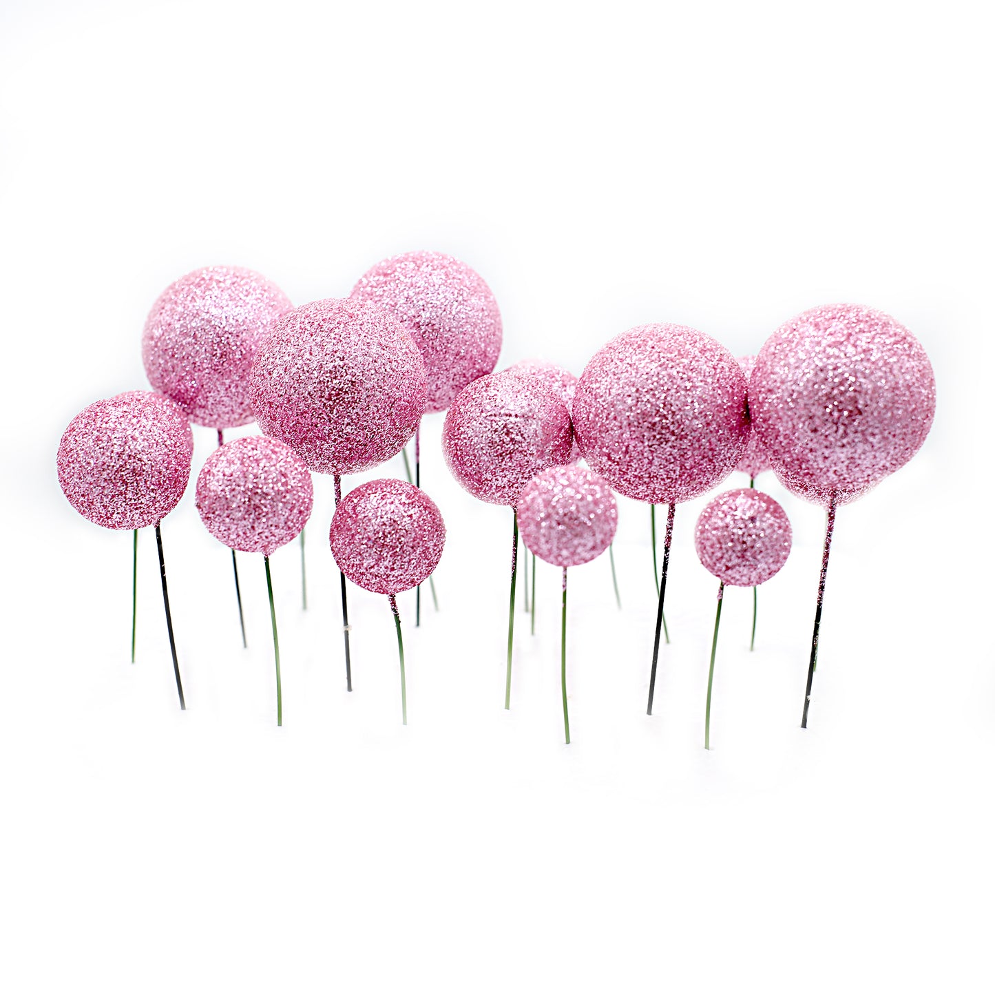 Glitter Shiny Pink Ball Cake Topper 20Pcs Set