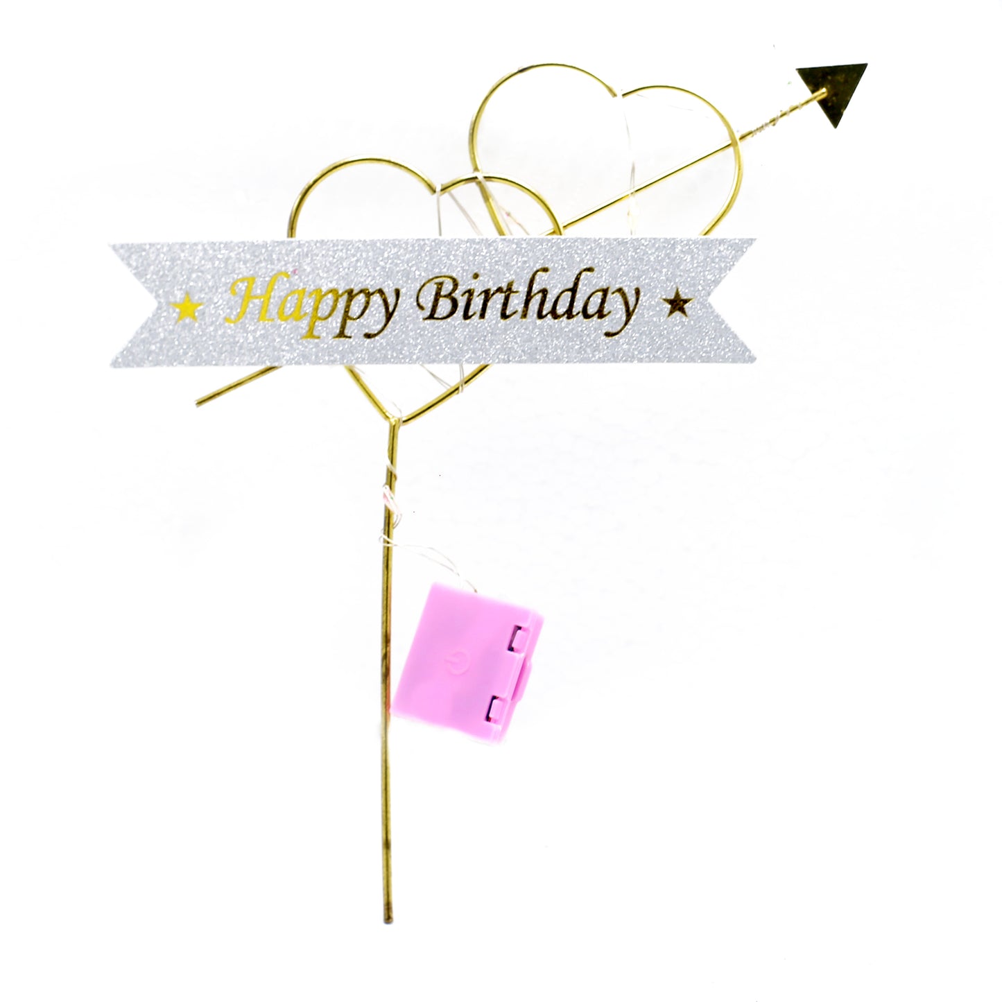 Happy Birthday Double Heart Cake Topper With Lights