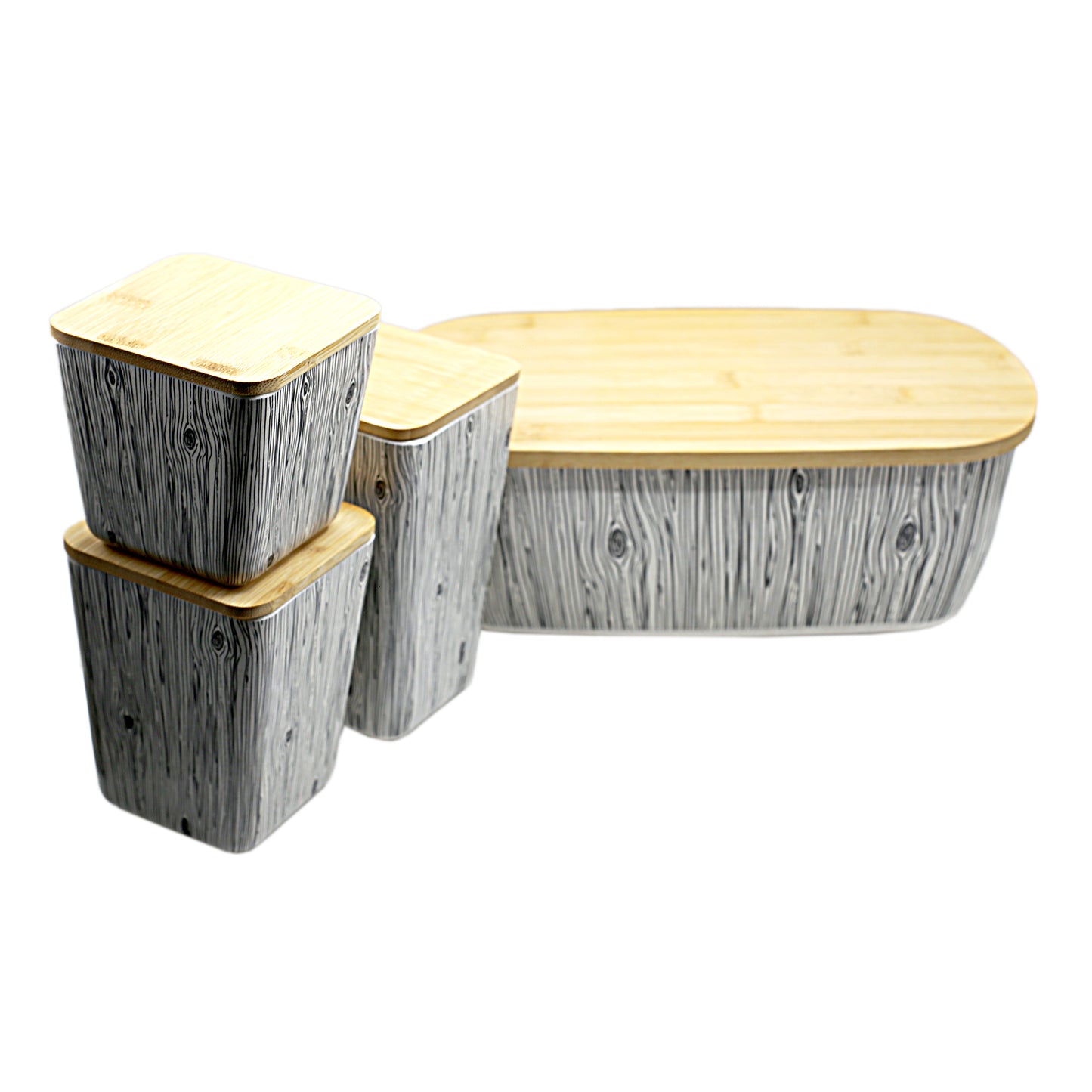 Bamboo Fibre Wood Grain Texture Box With Lid 4Pcs Set
