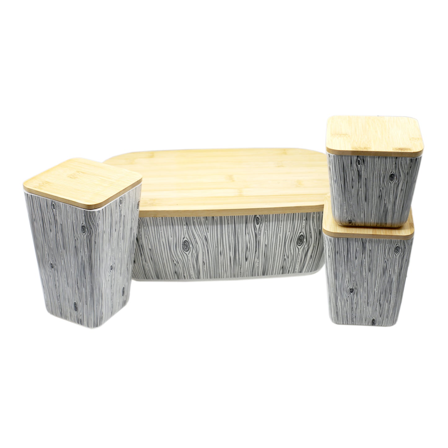 Bamboo Fibre Wood Grain Texture Box With Lid 4Pcs Set
