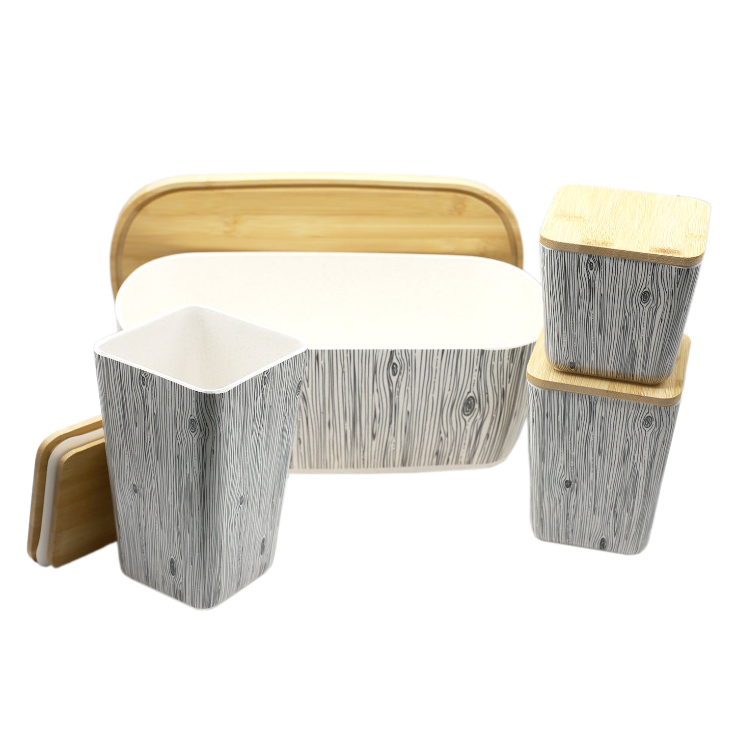Bamboo Fibre Wood Grain Texture Box With Lid 4Pcs Set