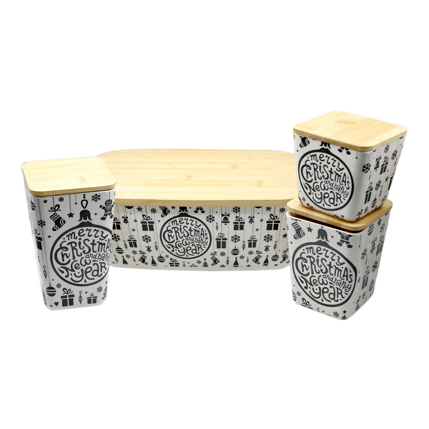 Bamboo Fibre Christmas Theme Box With Lid 4Pcs Set