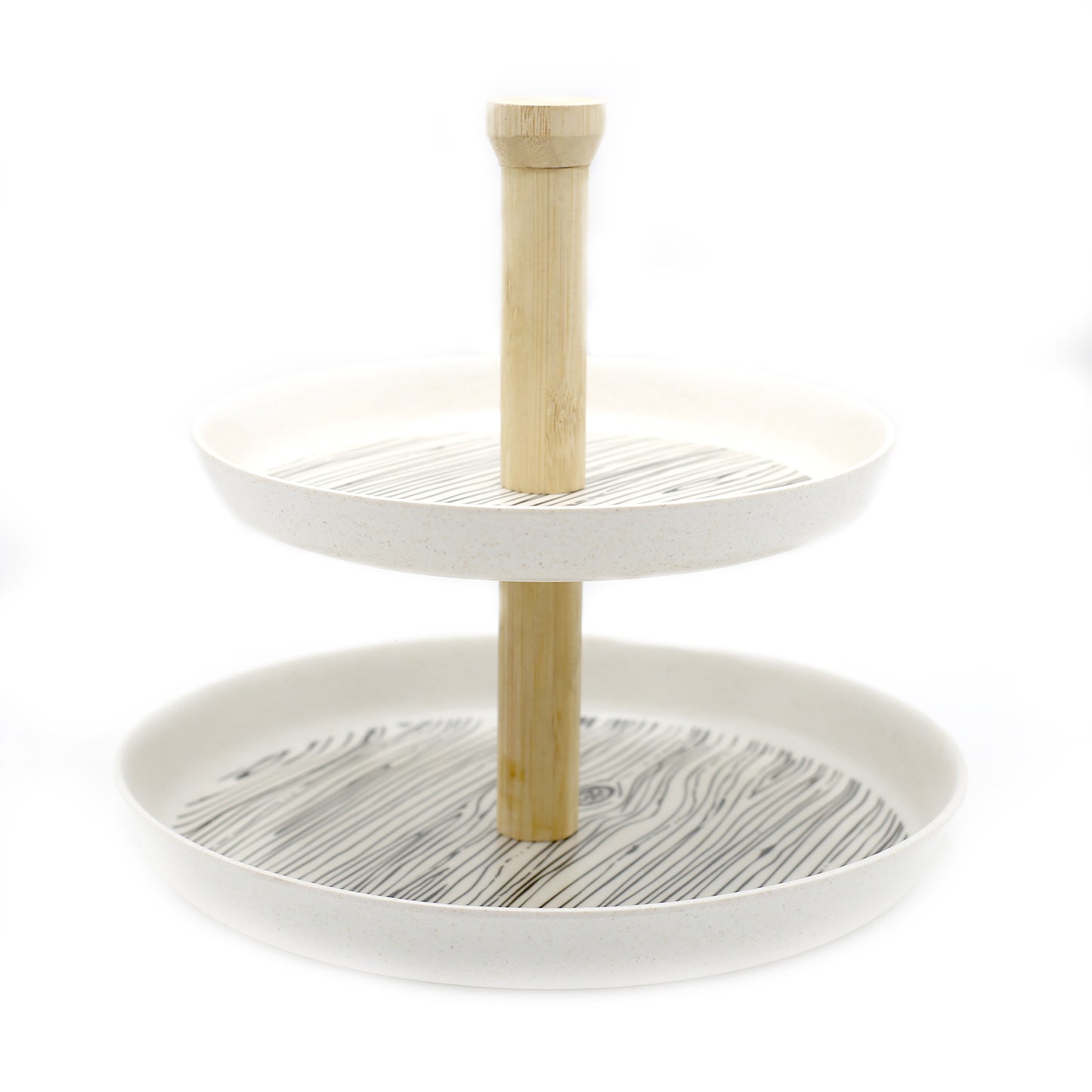 Wood Grain Texture 2-Tier Bamboo Plate With Wood Stand