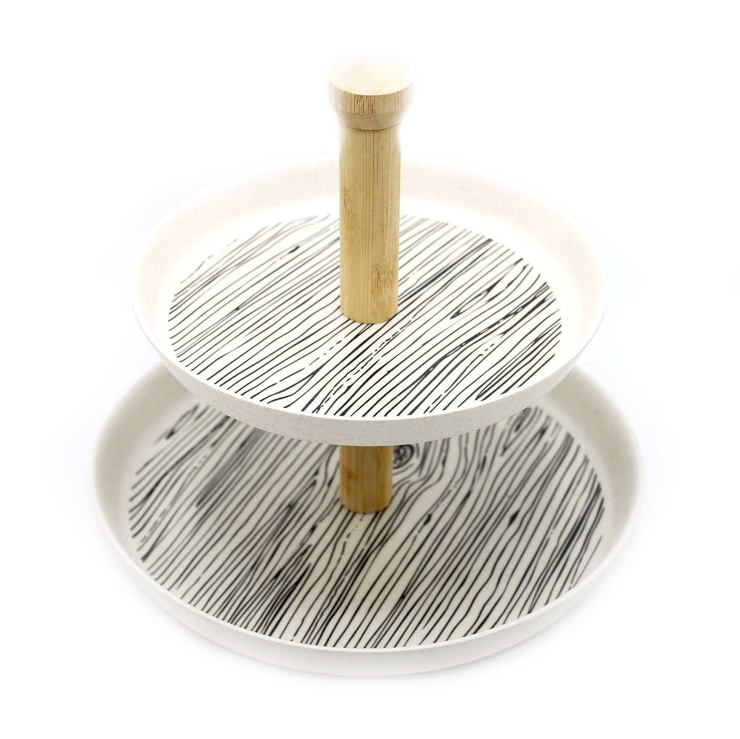 Wood Grain Texture 2-Tier Bamboo Plate With Wood Stand