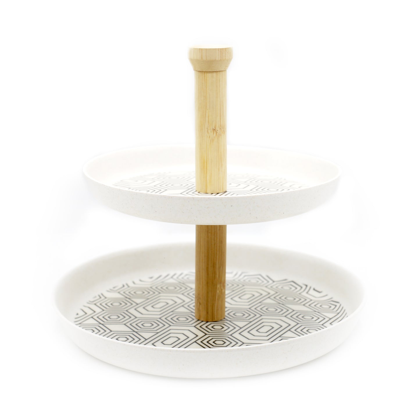 Geometric Pattern 2-Tier Bamboo Plate With Wood Stand