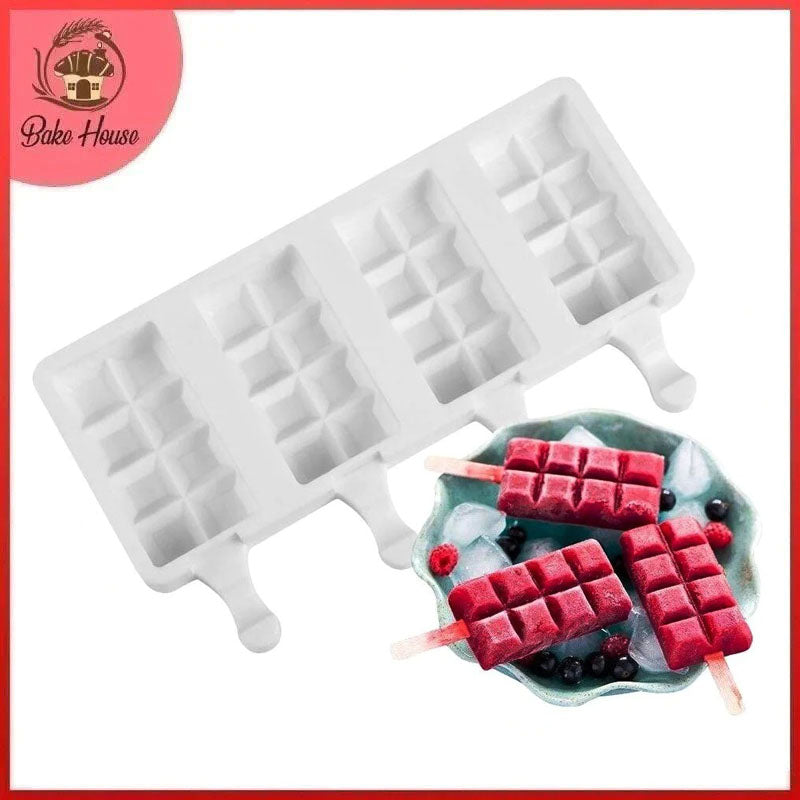 Ice Cube Design Silicone Popsicle Mold 4 Cavity Large