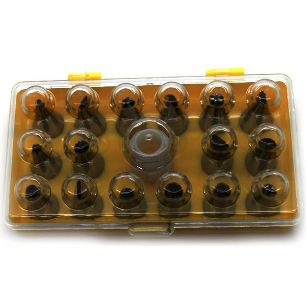 Icing Nozzles Steel 16Pcs Set With Coupler & Plastic Box