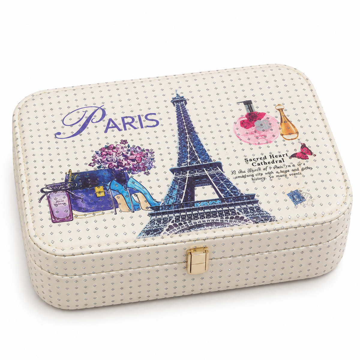 Paris Eiffel Tower Jewellery Organizer Box with Mirror & Compartments
