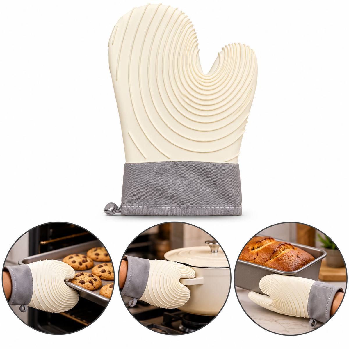 Silicone Oven Glove with Fabric Cuff